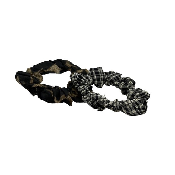 Ganni set 2 Scrunchie - Voile & Seersucker Leopard Brown & Checkered Black - Picture 5 of 5